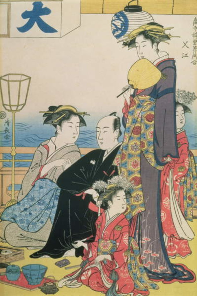 Detail of Women of the Gay Quarters, right hand panel of a diptych by Torii Kiyonaga