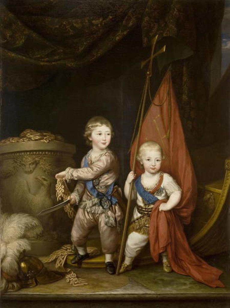Detail of Portrait of Grand Dukes Alexander Pavlovich and Constantine Pavlovich, as children, 1781 by Richard Brompton