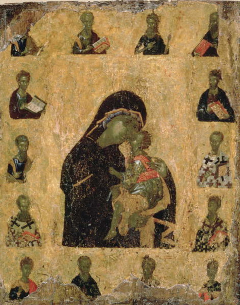 Detail of Virgin of Tenderness with the Saints, 1350-1400 by Byzantine