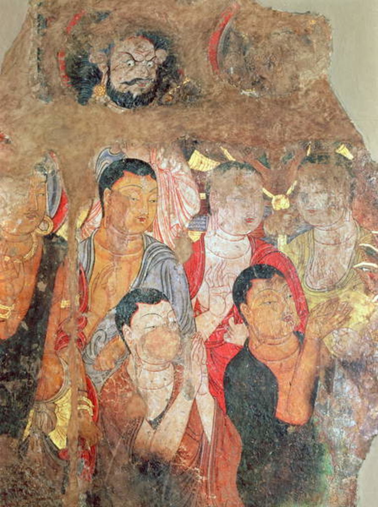 Detail of Group of monks and Buddha, from the Shikshin Monastery, Karashar, 9th-10th century by Xingjiang Xingjiang