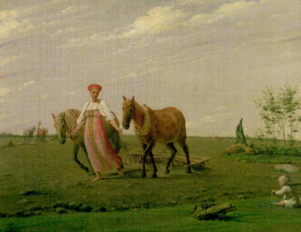Detail of Ploughing in Spring, 1820s by Aleksei Gavrilovich Venetsianov