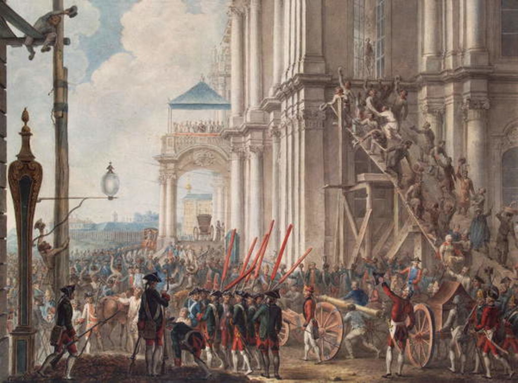 Detail of Catherine II on the Balcony of the Winter Palace, greeted by Guards and People on the Day of the Palace Revolution, 28th June, 1762 by I.K (after) Kaestner
