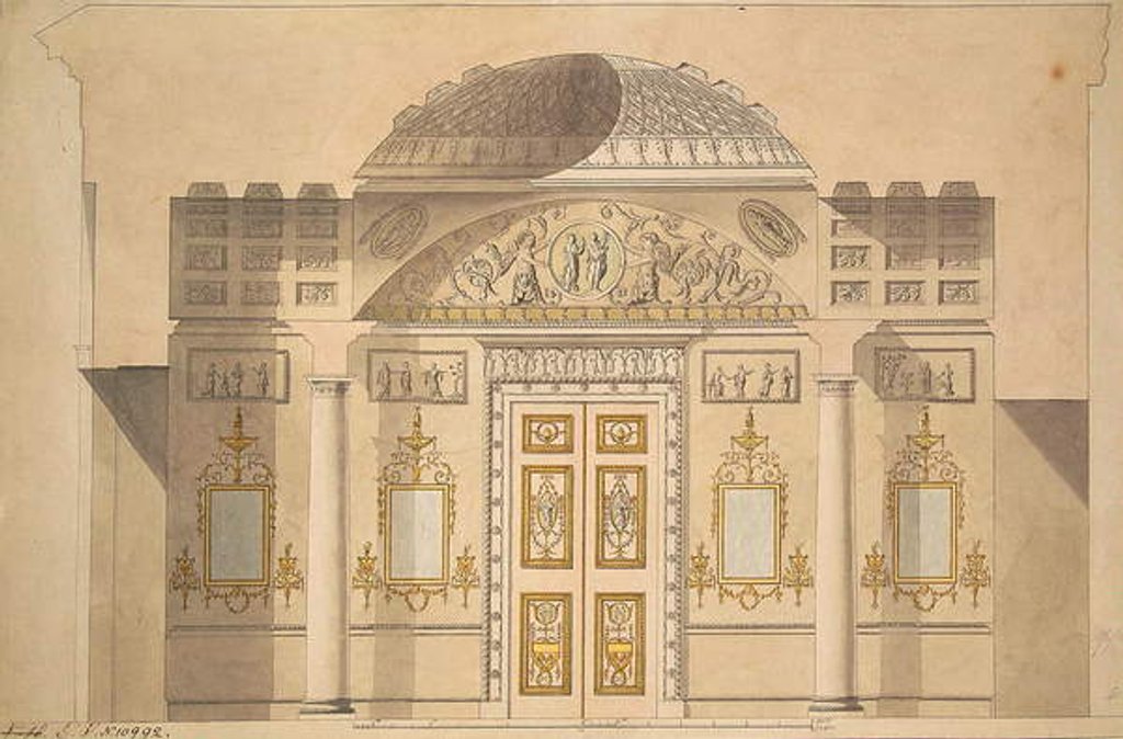 Detail of Elevation of the Mirror Wall in the Jasper Study in the Agate Pavilion at Tsarskoye Selo, 1780 by Charles Cameron