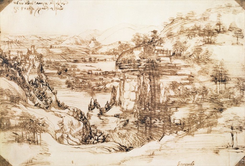 Detail of Arno Landscape, 5th August, 1473 by Leonardo da Vinci