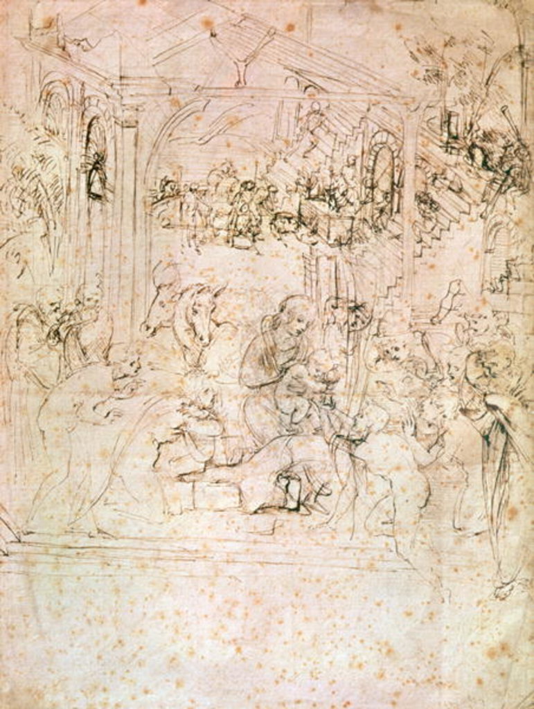 Detail of Composition sketch for The Adoration of the Magi by Leonardo da Vinci