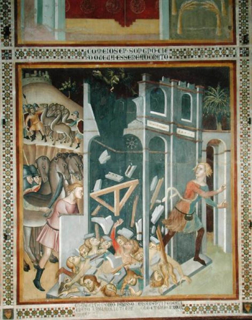 Detail of The Destruction of the House of Job and the Theft of his Herd by the Sabians, 1356-67 by also Manfredi de Battilori Bartolo di Fredi