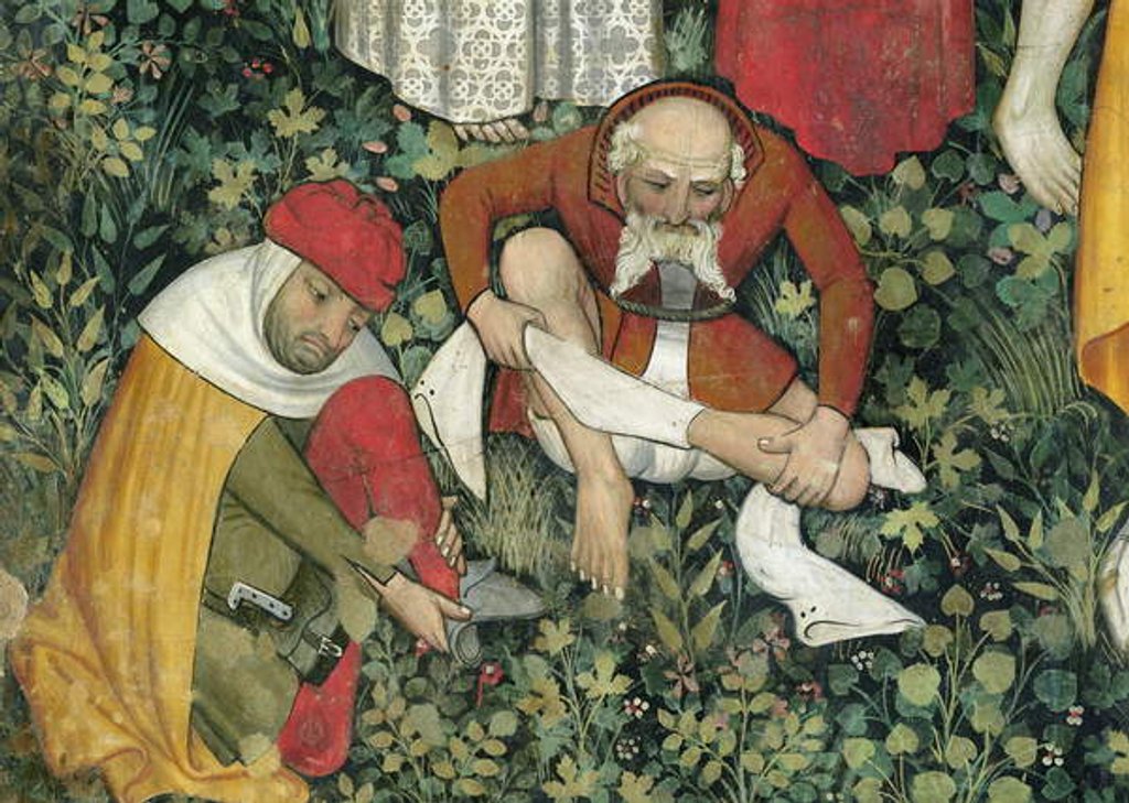 Detail of The Fountain of Life, detail of elderly men undressing, 1418-30 by Giacomo Jaquerio