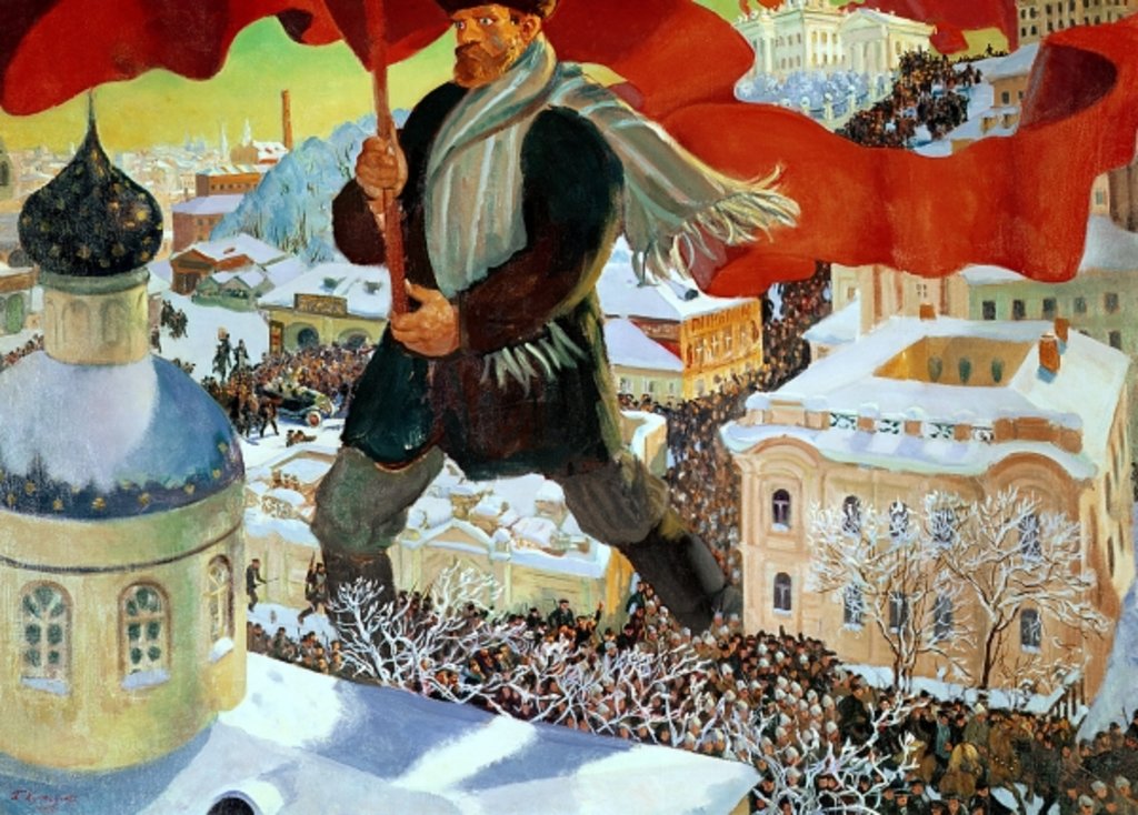 Detail of Bolshevik by Boris Mikhailovich Kustodiev