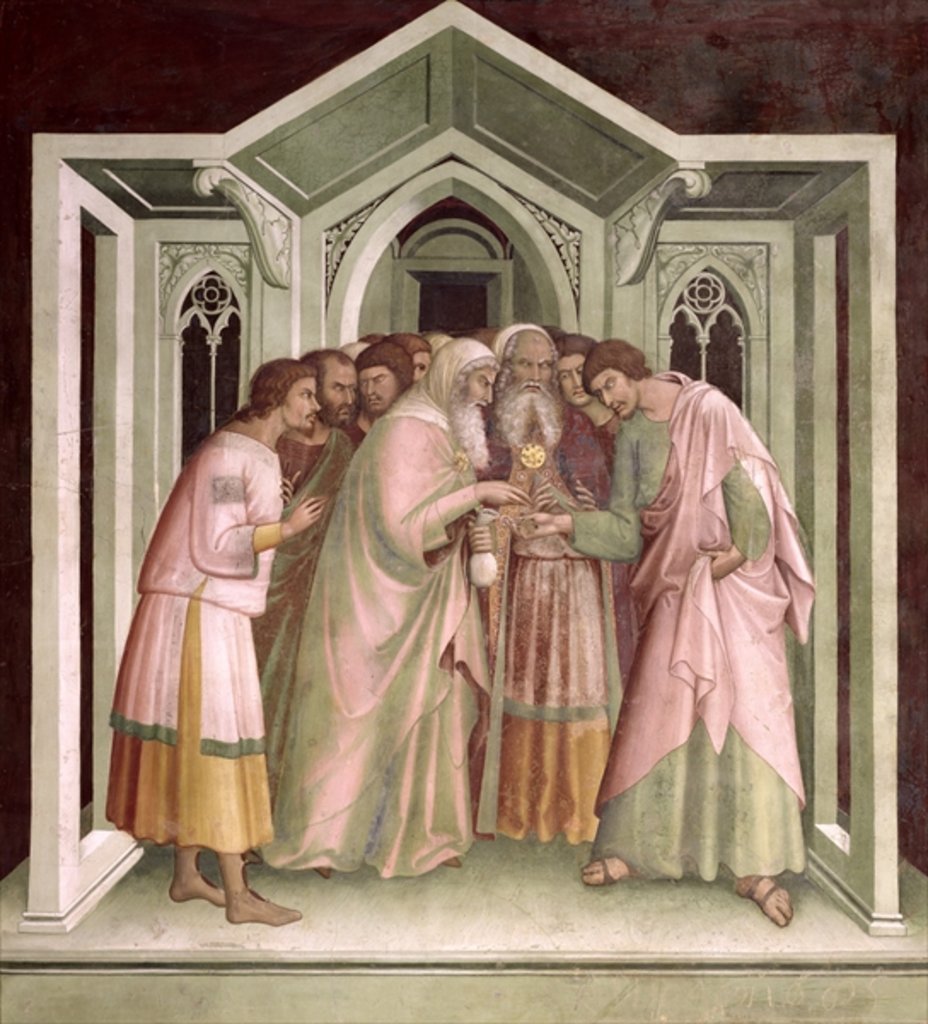 Detail of Judas Receiving Payment for his Betrayal by Barna da Siena