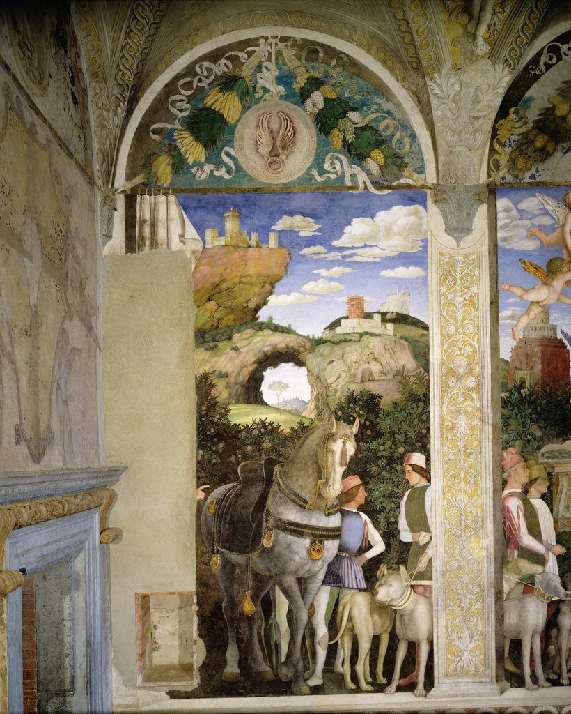 Detail of Horse and groom with hunting dogs by Andrea Mantegna