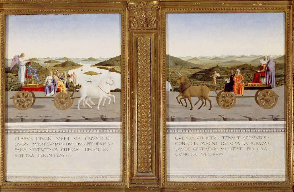 Detail of Allegorical triumphs of Federico da Montefeltro, Duke of Urbino and Battista Sforza by Piero della Francesca