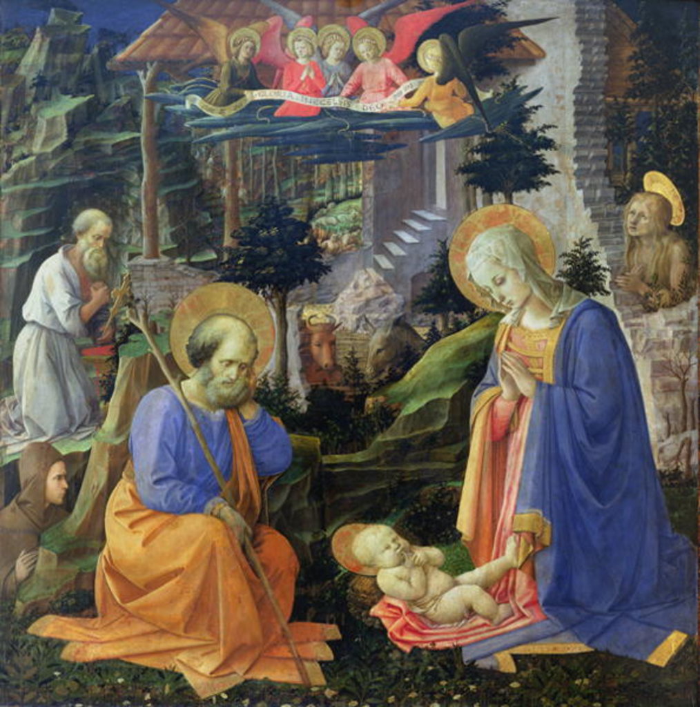 Detail of Adoration of the Child with SS. Hilary, Jerome, Mary Magdalene and Angels by Fra Filippo Lippi