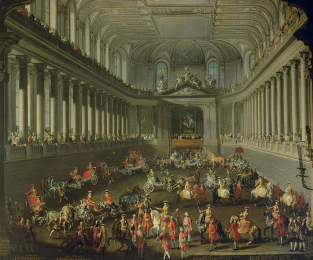 Detail of A Cavalcade in the Winter Riding School of the Vienna Hof to celebrate the defeat of the French army at Prague, 1743 by Martin van (school of) Mytens or Meytens