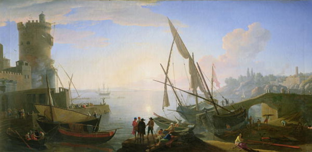 Detail of Seaport with sunset by Adrien Manglard