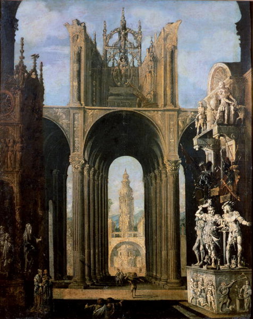 Detail of Architectural Fantasy, 17th century by Francois de Nome
