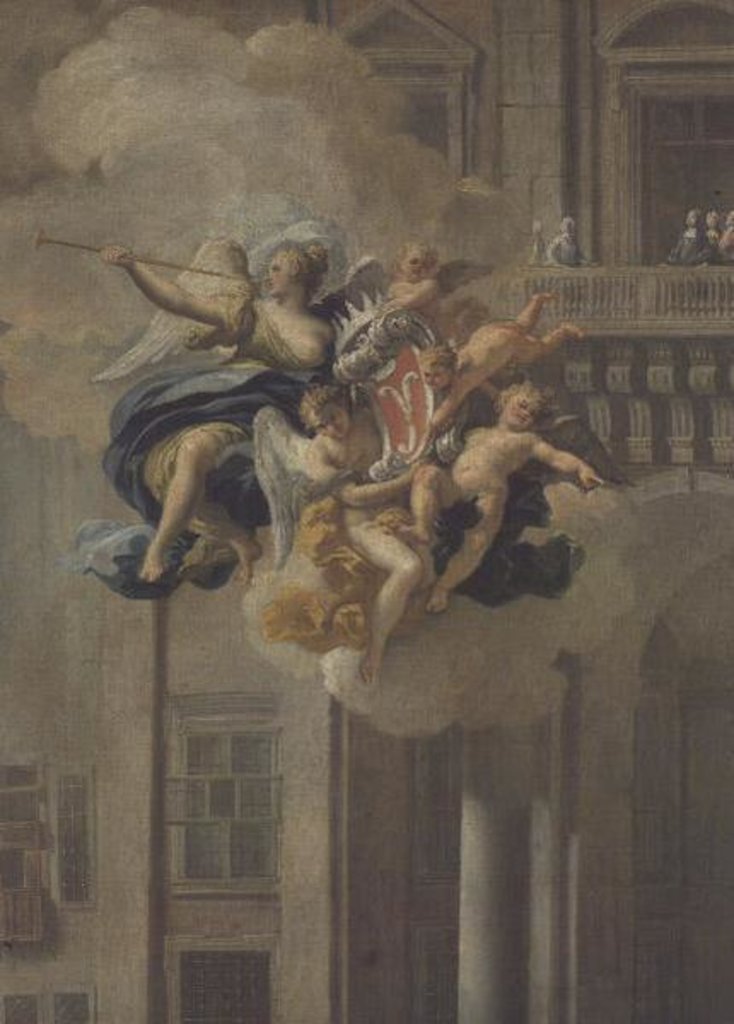 Detail of Fame bearing the coat of arms of the House of Harrach by Nicolo Maria Russo