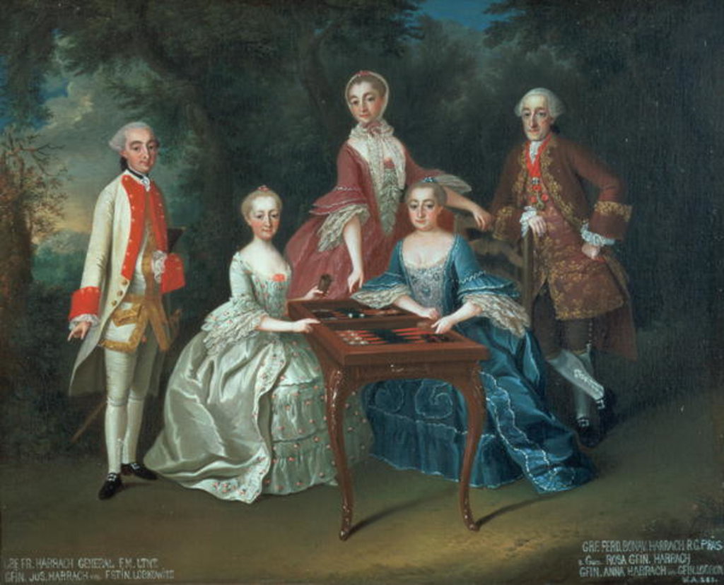 Detail of Group portrait of the Harrach family playing backgammon by Johann Wilhelm Hoffnas