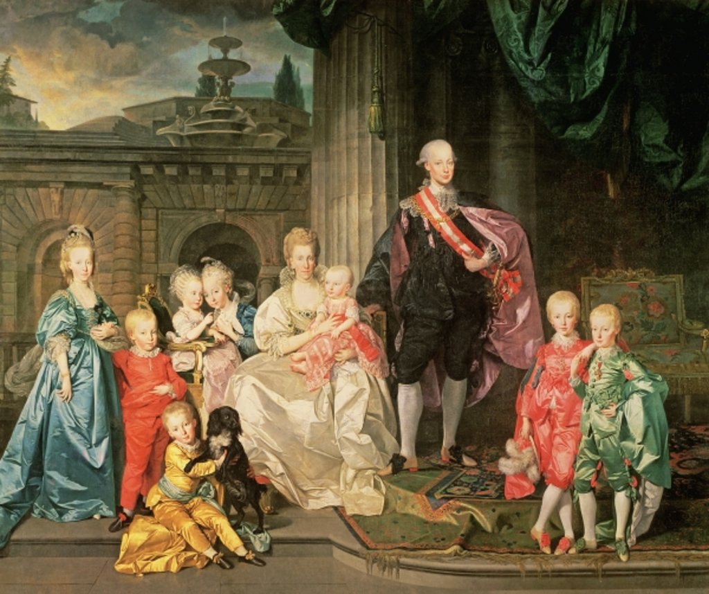 Detail of Leopold I, Grand-duke of Tuscany with his wife Maria Ludovica and their children including Franz, 1776 45:Leopold II of Austria: with his wife Maria Ludovica and their children, 1776 by Johann Zoffany
