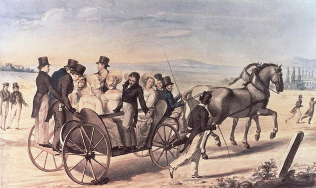 Detail of Excursion of the Schubertians from Atzenbrugg to Aumuhl, with Franz Peter Schubert standing to the left with the artist, 1820 by Leopold Kupelwieser