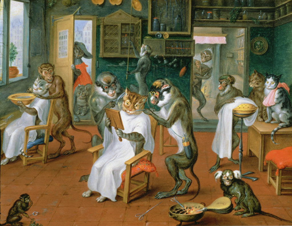 Detail of Barber's shop with Monkeys and Cats by Abraham Teniers