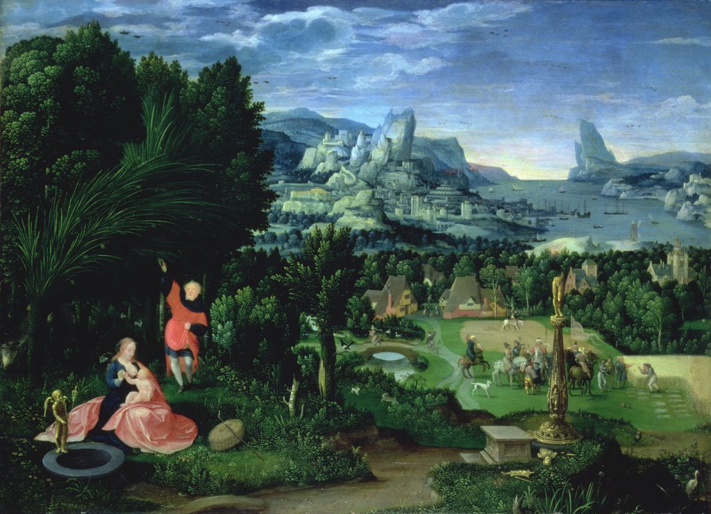 Detail of The Rest on the Flight into Egypt, landscape painted by Joachim Patinir by Master of the Female Half Lengths