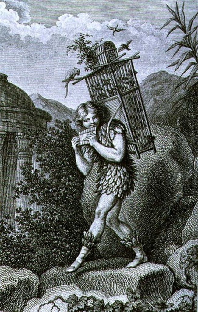 Detail of Papageno: 'I am the birdcatcher, yes! Always cheerful, fiddle-di-i, fiddle-di-da!' by Johann Heinrich (after) Ramberg