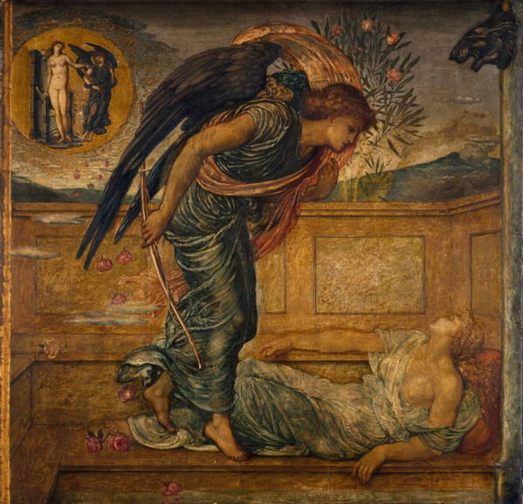 Detail of Cupid and Psyche - Palace Green Murals - Cupid Finding Psyche Asleep by a Fountain, 1881 by Edward Coley Burne-Jones