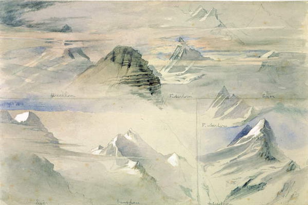 Detail of Alpine Peaks: Jungfrau and others, 1846 by John Ruskin