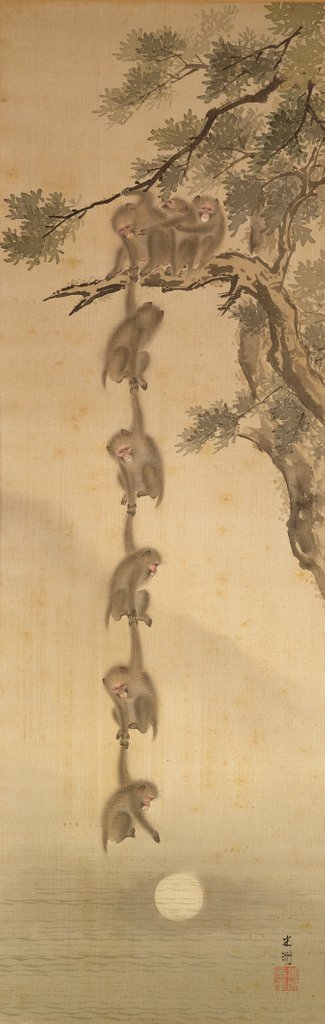 Detail of Monkeys reaching for the Moon, Edo Period by School Japanese
