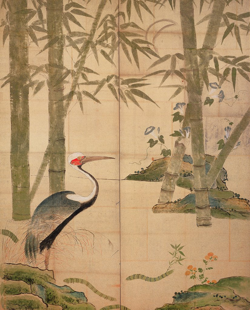 Detail of Bamboo and Crane, Edo Period by Japanese School