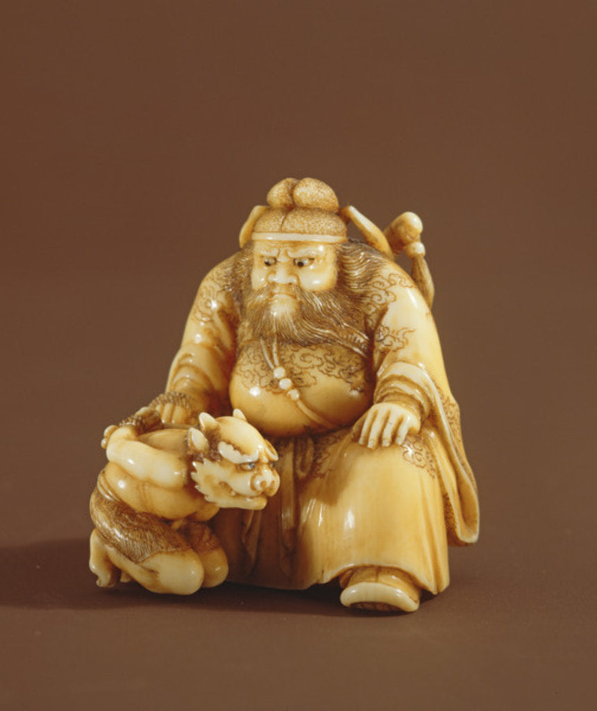 Detail of Netsuke in the form of a demon queller and a small demon, Meiji Period by Tokoku Tokoku