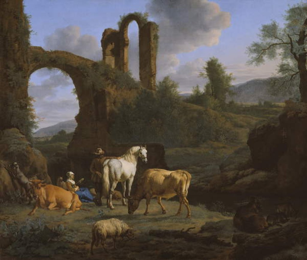 Detail of Pastoral Landscape with Ruins, 1664 by Adriaen van de Velde