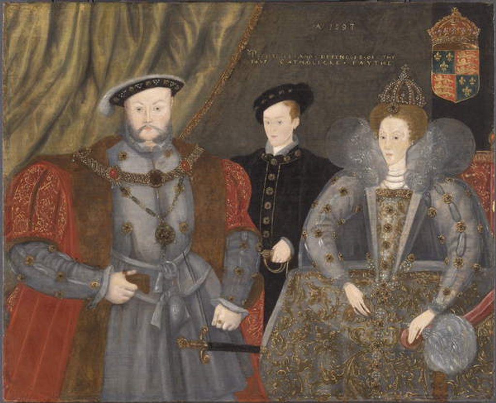 Detail of Henry VIII, Elizabeth I, and Edward VI, 1597 by English School