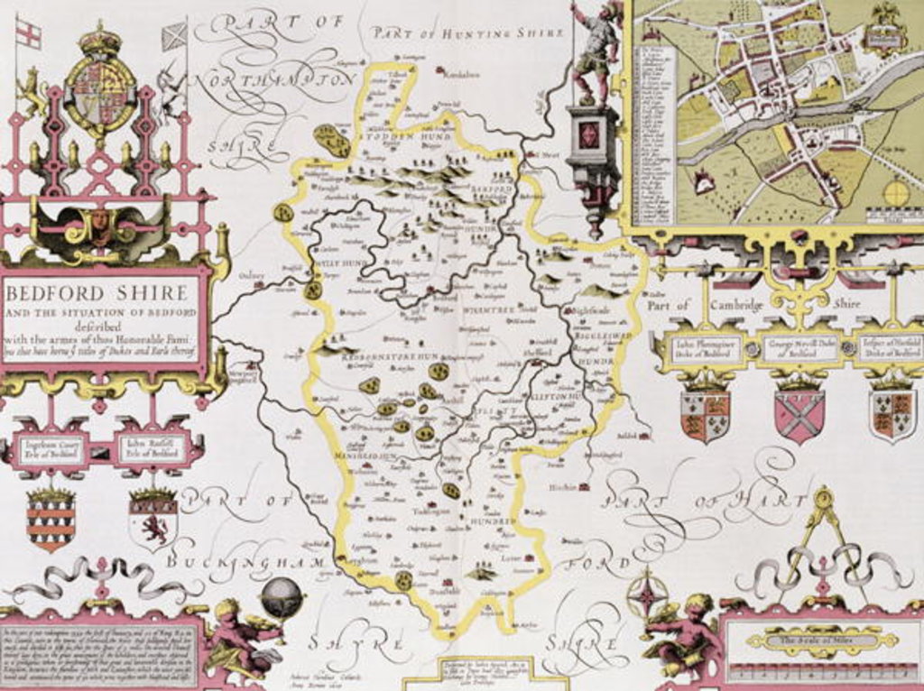 Detail of Bedfordshire and the situation of Bedford by John Speed