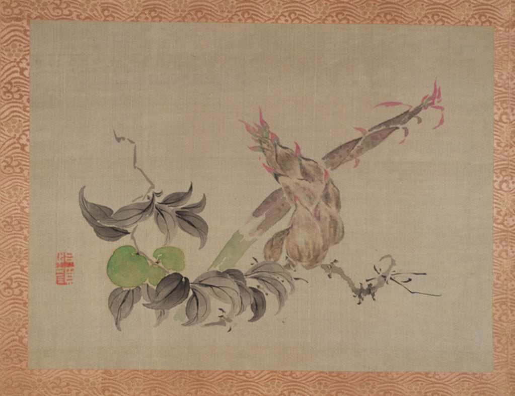 Detail of Apple and flowering plant, 1851 by Tsubaki Chinzan