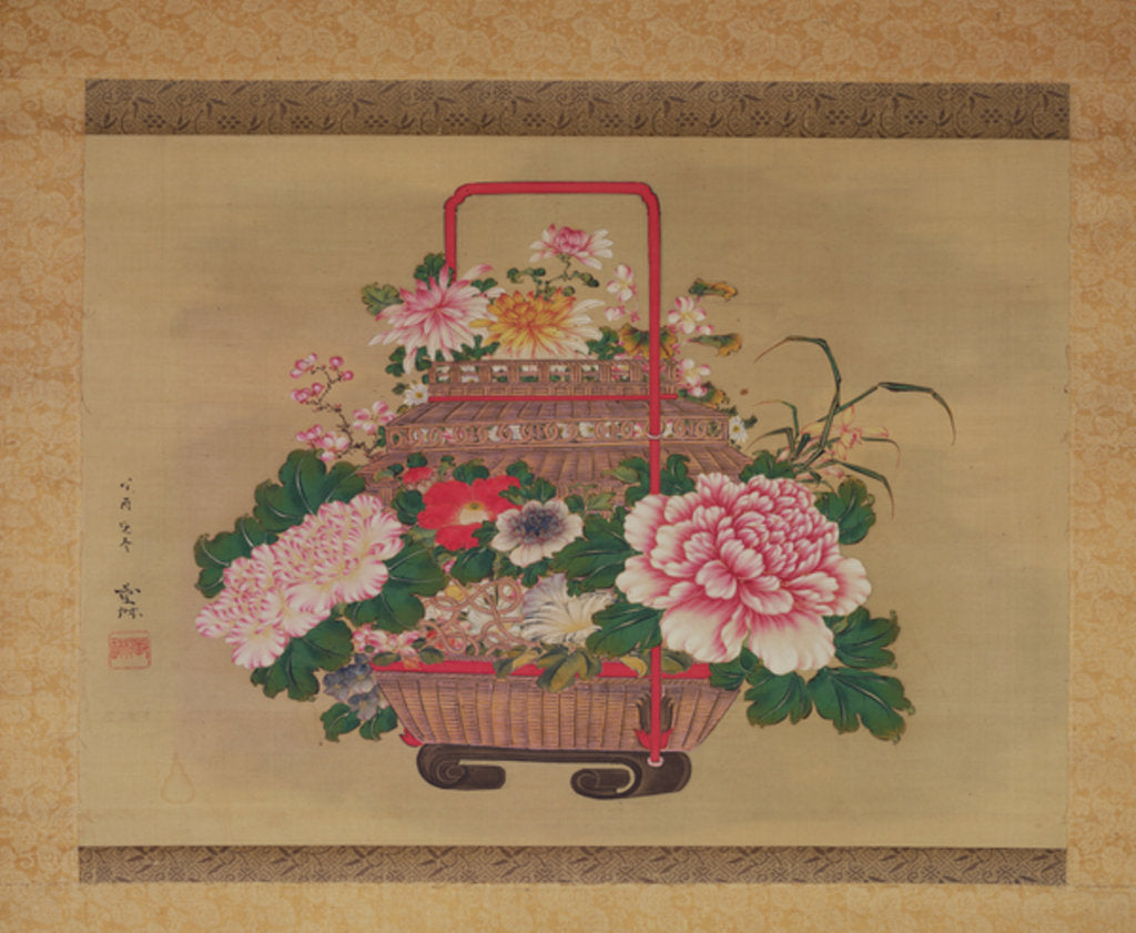 Detail of Basket of flowers, 1837 by Abe Kan Torin