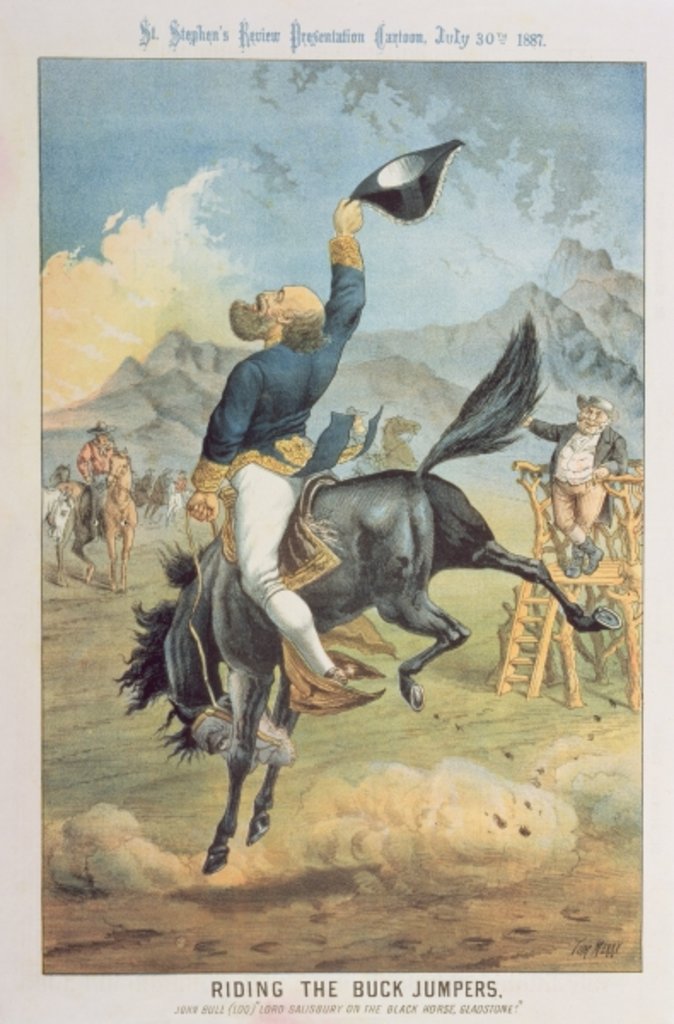 Detail of Riding the Buck Jumpers, Lord Salisbury on the Black Horse, Gladstone by Tom Merry