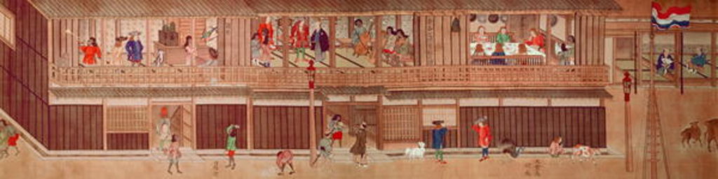 Detail of A domestic scene, scroll by Japanese School
