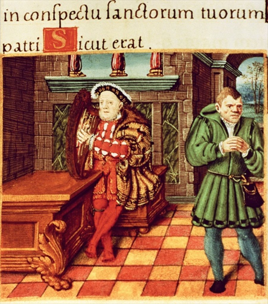 Detail of Henry VIII Playing a Harp with his Fool Wil Somers by English School