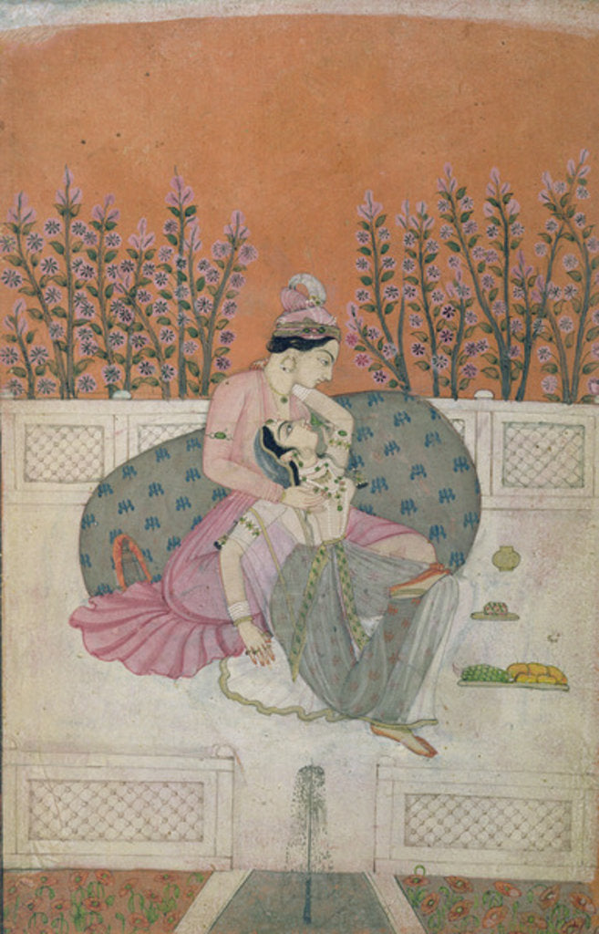 Detail of Lovers on a Terrace, Pahari by Indian School