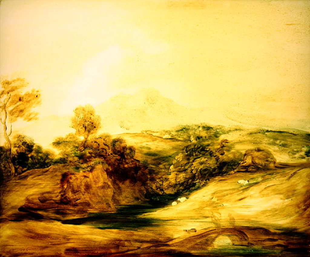Detail of Wooded River landscape with figures on a bridge, c.1783-4 by Thomas Gainsborough