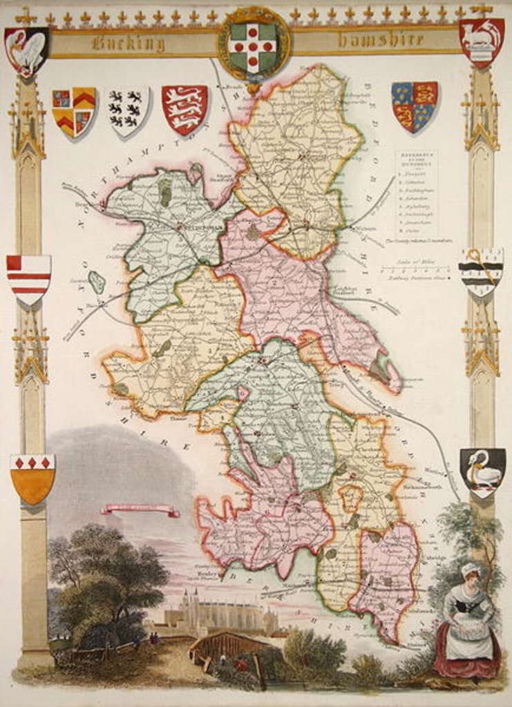 Detail of Buckinghamshire with illustrations of Eton College Chapel by School English