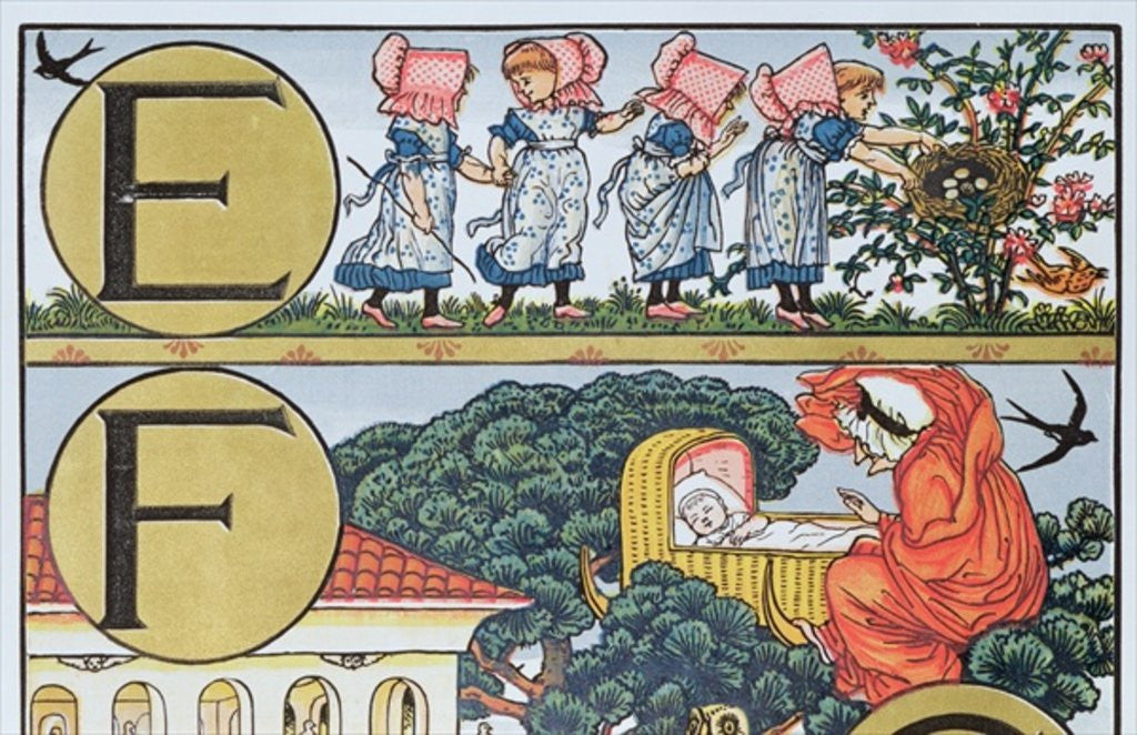 Detail of E-F from an Alphabet based on Nursery Rhymes by Walter Crane