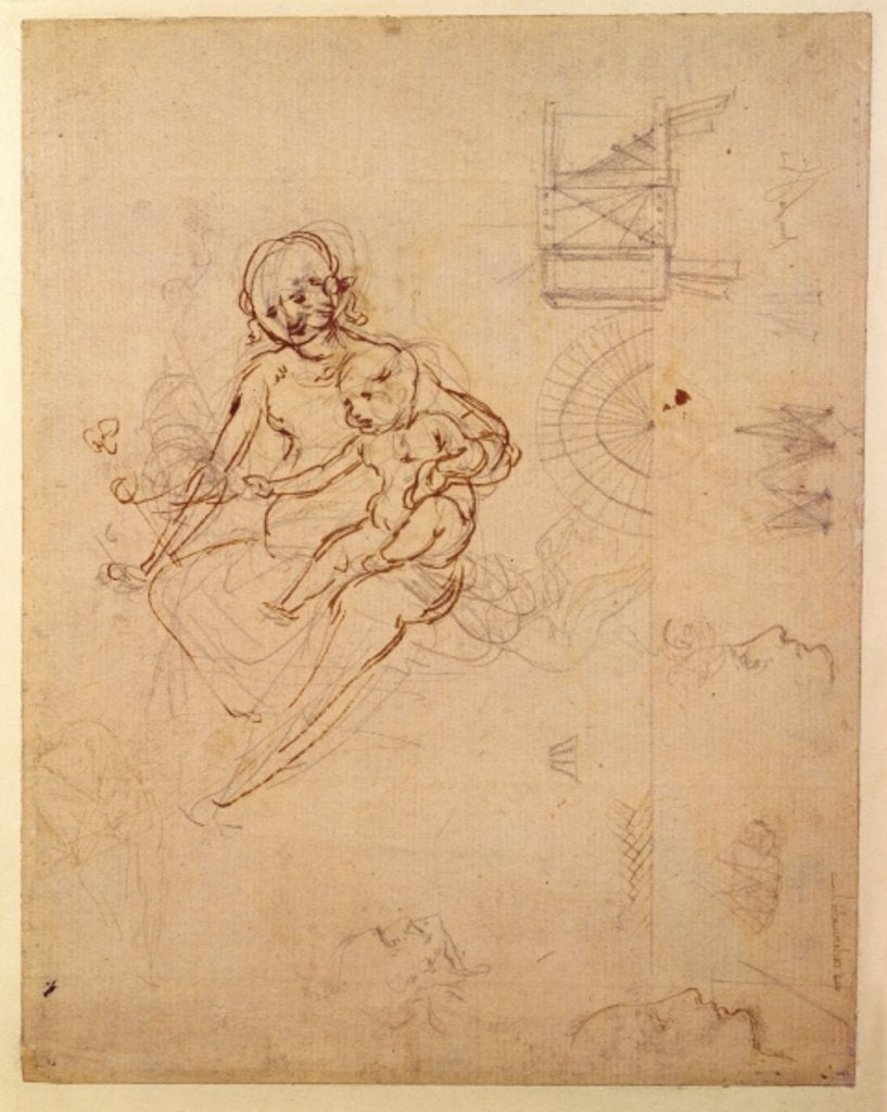 Detail of Studies for a Virgin and Child and of Heads in Profile and Machines, c.1478-80 by Leonardo da Vinci