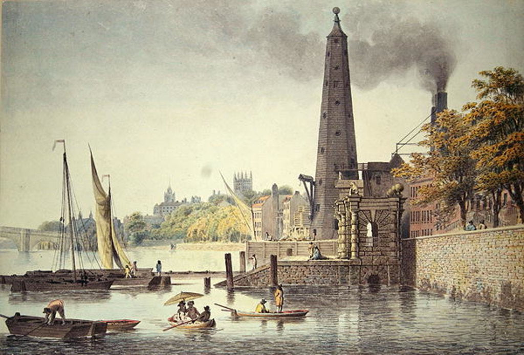 Detail of York Buildings, looking towards Westminster, with a View of the Water Tower by James Peller Malcolm
