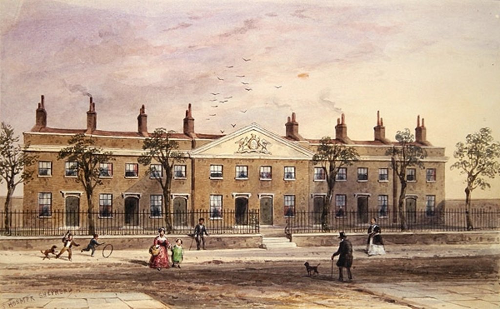 Detail of Clothworkers Almhouses in Frog Lane by Thomas Hosmer Shepherd