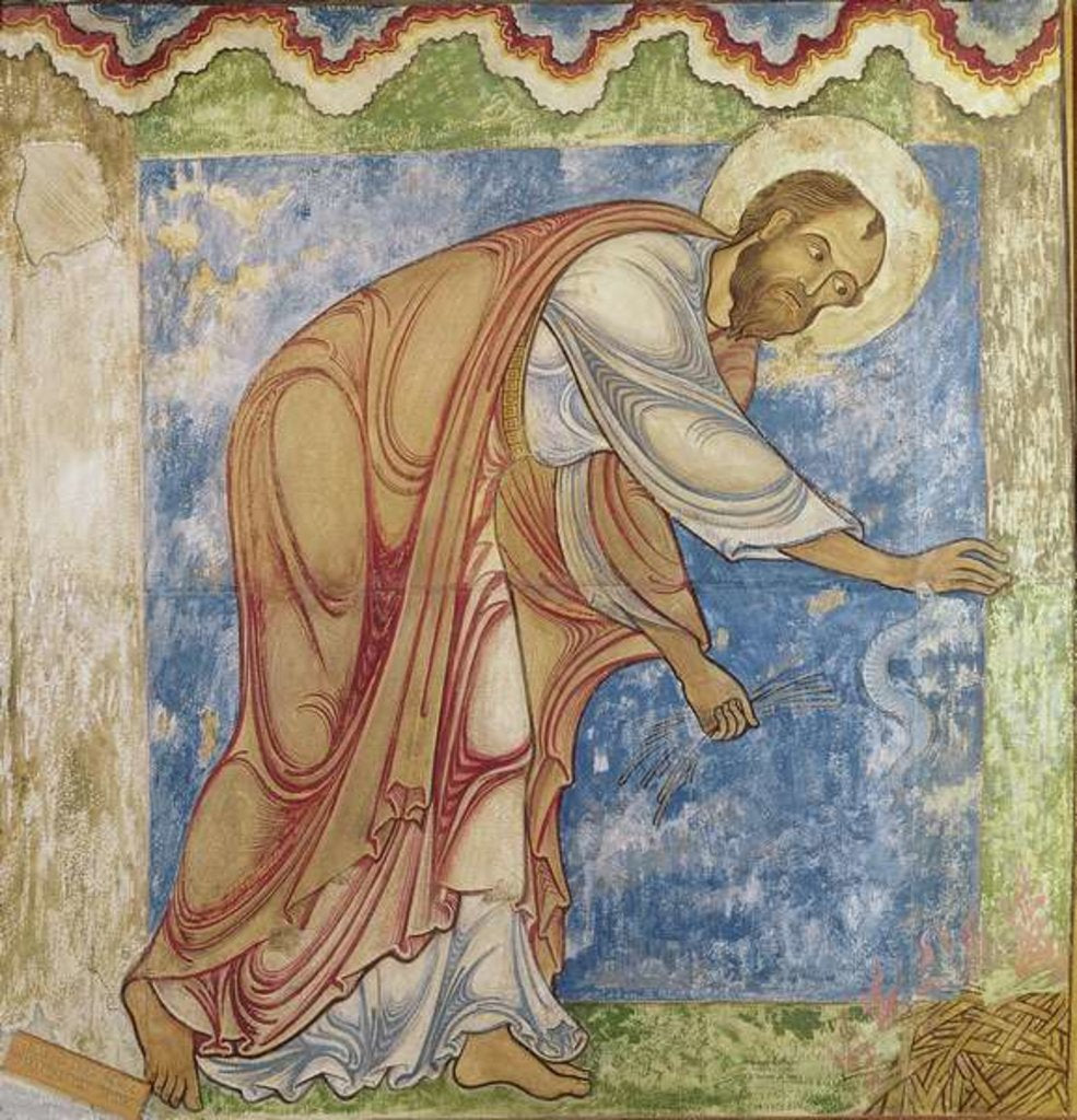 Detail of St. Paul and the Viper, in St. Anselm's Chapel, c.1180 by English School