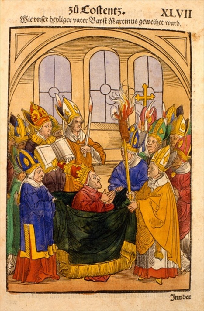 Detail of Martin V is installed as Pope at the Council of Constance by Ulrich von Richental