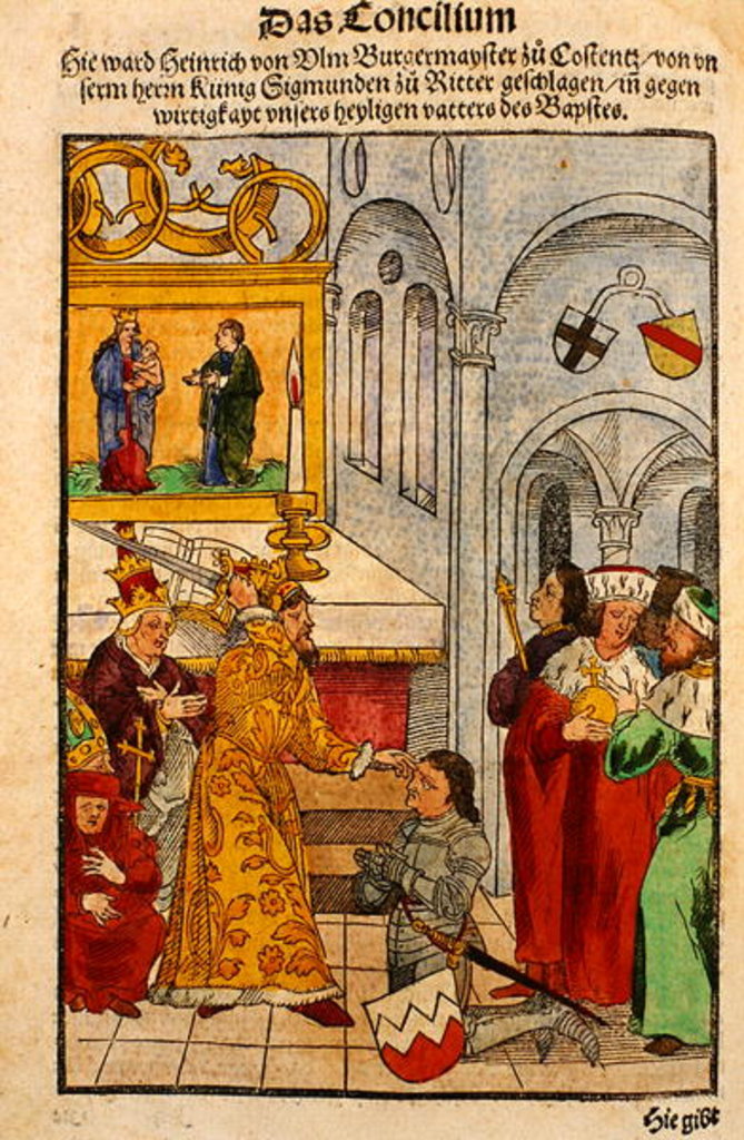 Detail of Henry of Ulm is awarded his knighthood by the Emperor at the Council of Constance by Ulrich von Richental