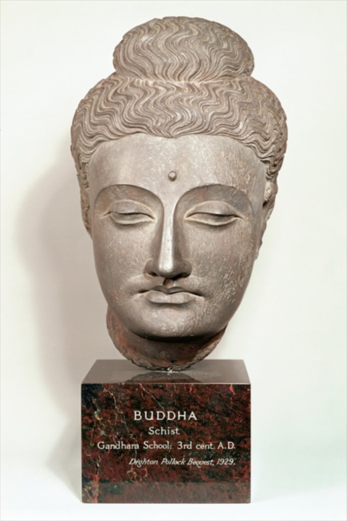 Detail of Head from a statue of the Buddha by Indian School